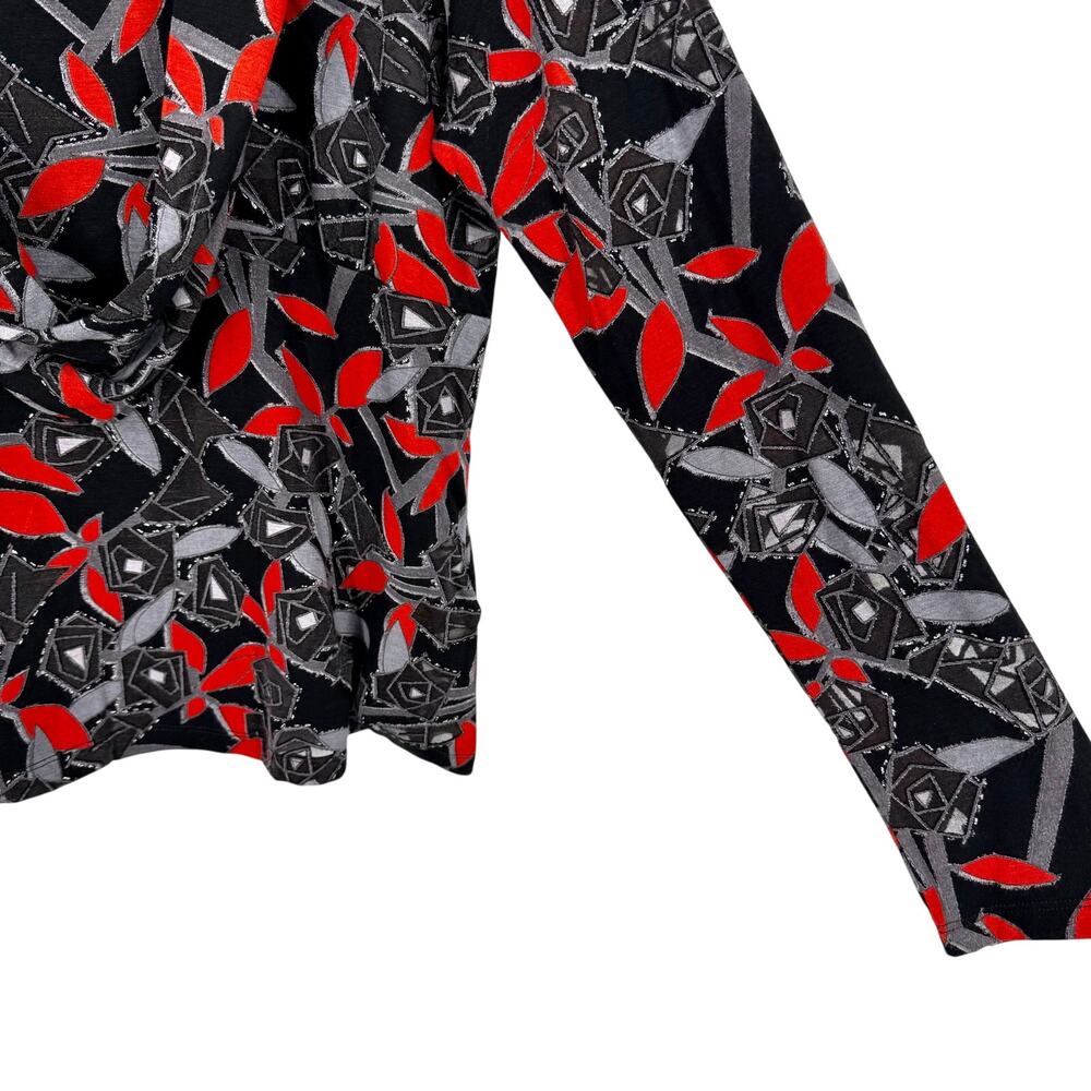MULTIPLES PL Petite Large Sparky Red Black Silver Sheer Christmas Shirt Top - Picture 7 of 10